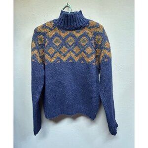 Gemelli Womens Medium Pullover Sweater Mock Neck Wool Blend Metallic Blue Gold